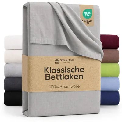 Image de Drap de lit Drap de lit 100% coton sans élastique, 150x250 cm, gris argenté