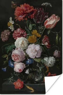 Produktbild von MuchoWow® Poster Stilleben mit Blumen in einer Glasvase - Gemälde von Jan Davidsz. de Heem 60x90 cm - Wanddekoration