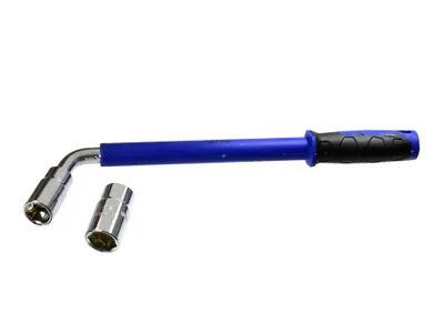 A tire wrench with two socket attachments on a white background.