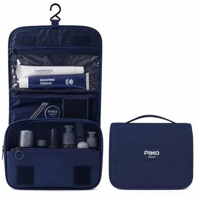 Produktbild von PAKKO Travel Pro Kulturbeutel zum Aufhängen mit Haken, 6 Taschen, Marineblau