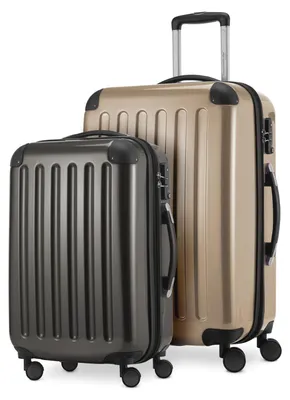 Image de Alex - Lot de 2 bagages à main + valise moyenne, set de valises de réserve Trolleys coque dure polycarbonate brillant,Champagne-Graphite