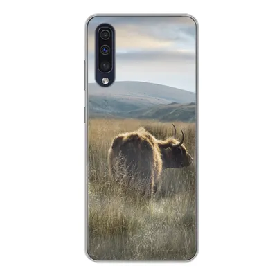 Produktbild von MuchoWow® Handyhülle Schutzhülle Hülle für Samsung Galaxy A50 Schottische Highlander - Nebel - Gras Silikon Softcase Handy Hülle - Mobiltelefonhülle