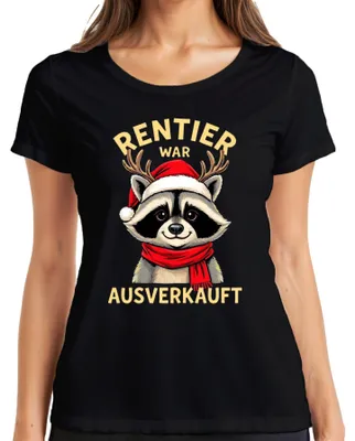 Zdjęcie produktu dla Reindeer Was Sold Out Raccoon Christmas Funny Gift Ladies T-Shirt, Czarny, L