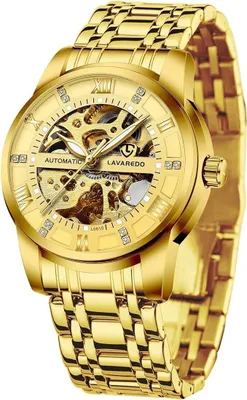 Produktbild von Automatik Uhr Herren-Skelett Glasboden Römische Zahlen Diamant Zifferblatt-Mechanische Armbanduhren mit Edelstahlarmband