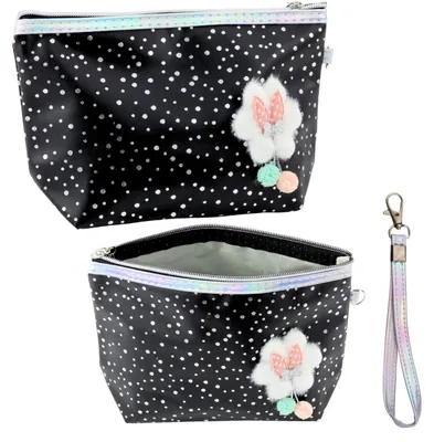 Productafbeelding van Etui Cosmeticazakje Strik Glanzende Stippen Zwart 23x16cm