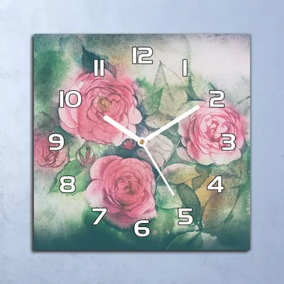 Produktbild von Deko Glasuhr Wanduhr 30x30 Blumenstrauß Rosen Quarz Küchenuhr Bürouhr