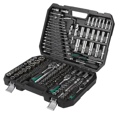 Produktbild von Professionelles Werkzeugset - Steckschlüsselsatz - 216 Teile - 72-Zahn-Ratsche - 0,64/0,95/1,27 cm Antrieb - Für Autoreparatur und Heimwerker - Robuster Koffer