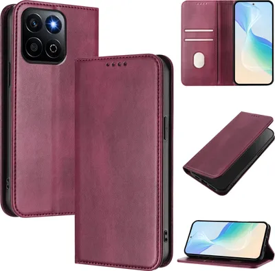 Produktbild von Handyhülle für Honor X7C/Honor 200 Smart, Vintage Leder RFID Schutz Kartenfach Standfunktion Magnetische Klapphülle Rot