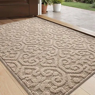 Immagine prodotto di Tappetino d'ingresso semplice, 44 x 76 cm - Tappetino assorbente per l'ingresso interno - Materiale assorbente e antiscivolo - Profilo basso - Colore beige
