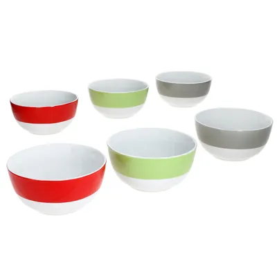 Produktbild von 6x Variant Trio Schale 450ml Porzellan 6 Pers. Müsli Salat Dessert Rot Grün Grau