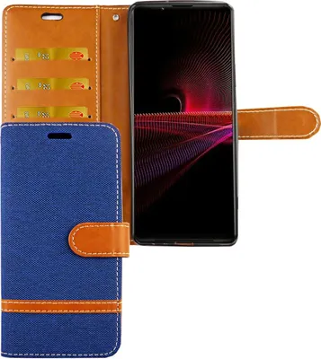 Immagine prodotto di Custodia protettiva per smartphone Sony Xperia 1 III, tipo flip-case con scomparto per carte, colore: blu jeans