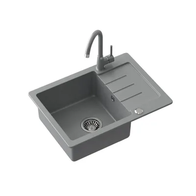 Produktbild von QUADRON Spülbecken Spüle Küche Granit | Größe 44 x 60 x 18,5 cm, Grau & Stahl | JOHNNY 116 Granitspüle Einzelbecken-Spüle | Einbauspüle mit Hahnloch | Einbeckenspüle Küchenspüle