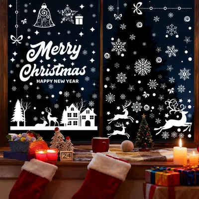 Fensterbilder Weihnachten, 202 Stück, selbstklebend, PVC, weiß