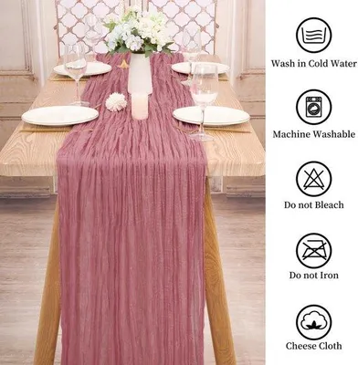 Produktbild von Ibenzoa® Set – 4 Mulltuch‑Tischläufer (Polyester), 300 x 90 cm, staubrosa – elegante Tischdekoration für Hochzeit & Feier