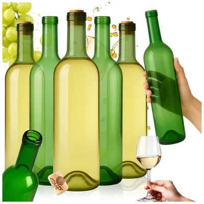 Produktbild von SuperButelki.pl – 15x Weinflasche mit Korken Bordeaux 750 ml mit Presskorken, Grünglas, klassisch für Wein, Liköre, Cider, 0,75 l Flaschen, 1er-Set