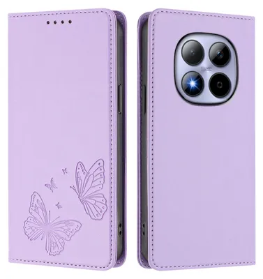 Produktbild von Lederhülle für Xiaomi Redmi Note 15 Pro 4G, Schmetterling Prägung Leder Brieftasche Schutzhülle mit Ständer Violett