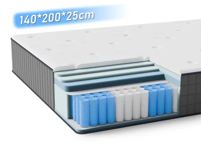 Obrázek produktu pro Matrace 140x200 cm - s pružinovou výplní s kapslovými pružinami - 7 zón - s vrstvou z diatomitové pěny - ortopedická podpora - výška 25 cm - tmavě šedá barva
