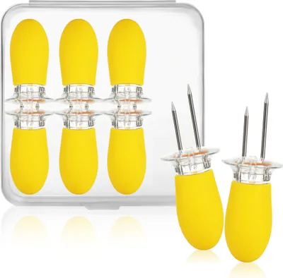 Produktbild von com-four® 8x Mais-Gabel mit 2 Edelstahl-Zinken, rostfrei - wiederverwendbare Maisspieße -  Schälhilfe für Pellkartoffeln