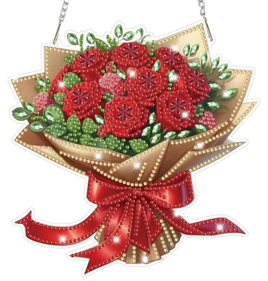 Immagine prodotto di Ciondolo per Diamond Painting 5D, bouquet di rose rosa, ideale per adulti, kit per decorazioni per finestre, ornamento da appendere