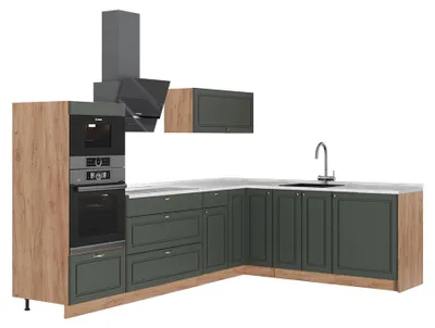 Produktbild von Eckküche Vicco Fame-Line Grün-Gold Landhaus/Goldkraft Eiche 287 x 60 cm, AP Marmor, Model 63507
