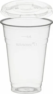 Produktbild von 250x  Trinkbecher 400ml + Deckel mit Halmstanzung aus Biokunststoff (PLA)