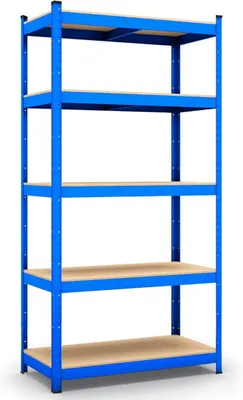 Obrázok produktu pre Regálový systém modrej farby, nosnosť do 875 kg - Rozmery: 200 x 100 x 60 cm. Vhodný ako regál do suterénu, dielne alebo ako regál na skladovanie ťažkých predmetov. Jednoduchá montáž