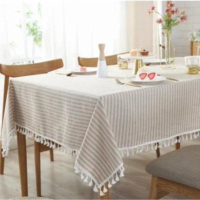 Immagine prodotto di Tovaglia a righe in cotone e lino, rettangolare, 140x180 cm