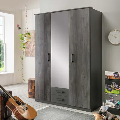 Produktbild von Kleiderschrank Duisburg graphit Stahloptik Spiegel 135 cm