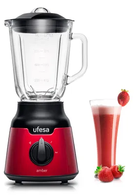 Immagine prodotto di Frullatore da tavolo Ufesa BS4100 con contenitore in vetro rosso ambra da 0,8 L e funzione a impulsi per tritare il ghiaccio