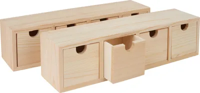 Produktbild von VBS Schubladenbox mit 4 Schüben, Kiefernholz, ca. 31 x 8 x 8 cm, 2 Stück