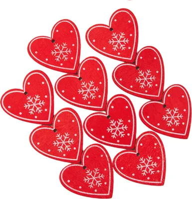 Produktbild von 10pcs Holz Neujahr Weihnachten Weihnachts -Tree -Baum -Stern Hängende Anhänger Wohnkultur-Rotes Herz 1