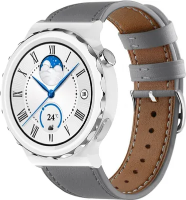 Produktbild von Strap-it Huawei Watch GT 3 Pro 43mm Armband Leder (Grau)