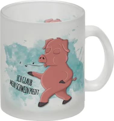 Produktbild von Ich glaube mein Schwein pfeift Glas Tasse mit Schwein Motiv