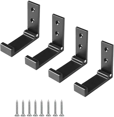Produktbild von Aluminium Wandhalterungshaken Kleiderhaken 90 ° Klappbar Kopfhörerhalter Faltbarer Wandhaken mit Edelstahlschrauben Geeignet für Küche Bad Wand Büro Garderobe Badezimmer, 4 Stücke (Schwarz)