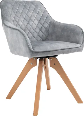 Produktbild von SalesFever Armlehnstuhl | drehbar | Bezug Vintage Samt-Velours | Gestell Buche-Holz | B 59 x T 61 x H 85 cm | grau-natur