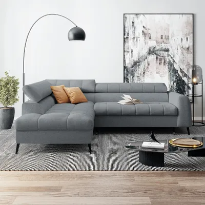 Produktbild von Ecksofa mit Schlaffunktion VINNI L, Eckseite: Links, Farbe: Dunkelgrau, Stoff: Misterio 90