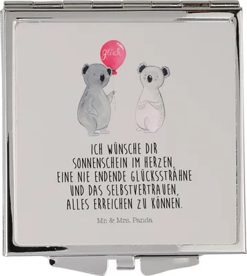 Produktbild von Mr. & Mrs. Panda Klappspiegel Koala Luftballon - Grau Pastell - Geschenk, Party, Kosmetikspiegel, Geburtstag, Handspiegel, Schminkspiegel klein, Taschenspiegel