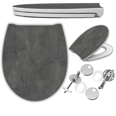 Produktbild von Ovaler Toilettendeckel – WC-Sitz mit Absenkautomatik und Quick-Release-Funktion, antibakterieller Toilettensitz aus Duroplast im grau-grafitfarbenen