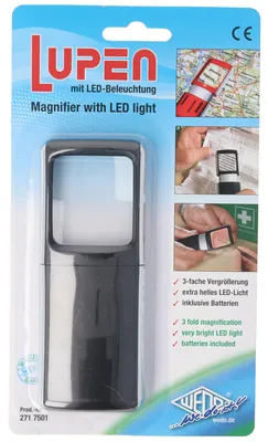 Produktbild von Lupe mit LED-Beleuchtung und 3fach Vergrösserung Farbe Schwarz inklusive Batterien