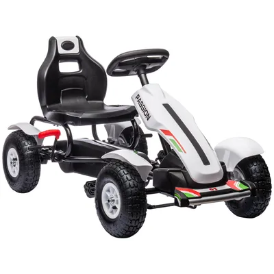 Image de HOMCOM Kart à pédales pour enfants, siège réglable, pneus gonflables, frein à main, pour les 5-12 ans - Blanc