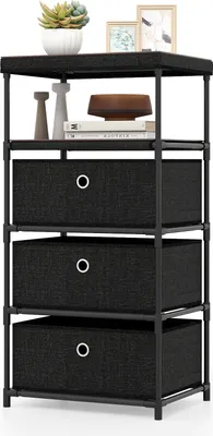 Produktbild von KOMFOTTEU Kommode mit 3 Stoffschubladen, schmaler Aufbewahrungsschrank mit Kippschutz, Schubladenschrank mit Metallrahmen, für Wohnzimmer, Büro, 40 x 30 x 81 cm