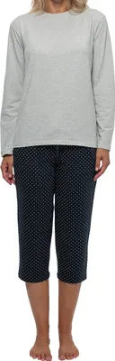 Produktbild von Schiesser Organic Baumwolle Schlafanzug Lounge Set bestehend aus einer 3/4-langen Hose und einem Langarm-Shirt, Weiches Material mit hohem Baumwoll-Anteil, Hautfreundlich und elastisch
