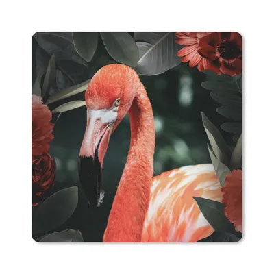 Produktbild von MuchoWow® Mauspad Mousepad Flamingo - Blumen - Blätter - Federn 30x30 cm - Mousepads - Maus Mat - Pad - Mausunterlage - Gaming