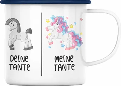 Produktbild von Trendation - Beste Tante Geschenk Emaille Tasse mit Spruch Emaille Emaille Tasse für Tante Coole Tante Einhorn (Blau)