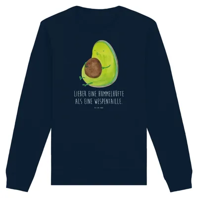 Produktbild von Mr. & Mrs. Panda Bio Sweatshirt Avocado Pfeifen Größe L - French Navy - Geschenk, Nachhaltiger Pullover, Pulli, Baumwoll, Sweater, Schwanger, Diät, Abnehmen