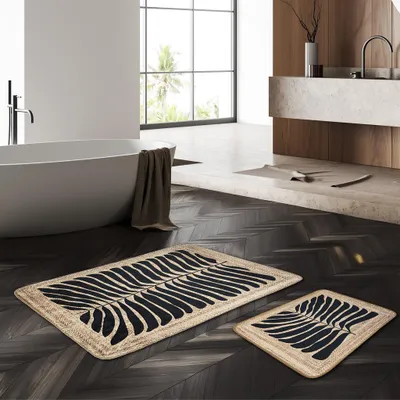 Produktbild von Miqna 2-tlg. rutschfestes Badteppich Set , waschbar (60x100 & 50x60 cm)