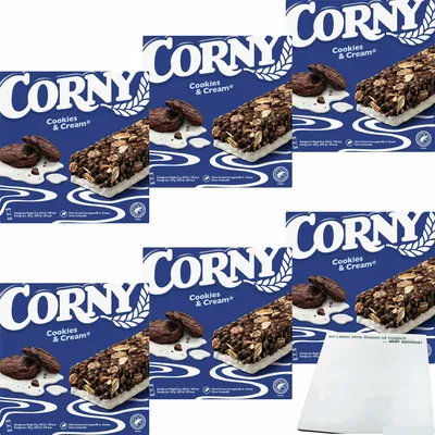 Produktbild von Corny Cookies & Cream 6 Riegel 6er Pack (6x138g Packung) + usy Block