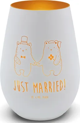 Produktbild von Mr. & Mrs. Panda Glas Windlicht Bär Heirat - Weiß - Geschenk, Outdoor, Teelichthalter, Laterne, Teddy, Gold, Verheiratet Heirate Hochzeit Hochzeitsgeschenk Hochzeitspaar
