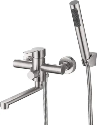 Produktbild von Wandmontierter Badewannenarmatur mit Handbrause und 1,5 m Schlauch, gebürsteter Edelstahl