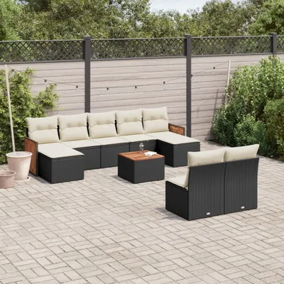 Produktbild von Design 10-tlg. Garten-Sofagarnitur mit Kissen Schwarz Poly Rattan, Gartenmöbel-Sets 2024 Neu